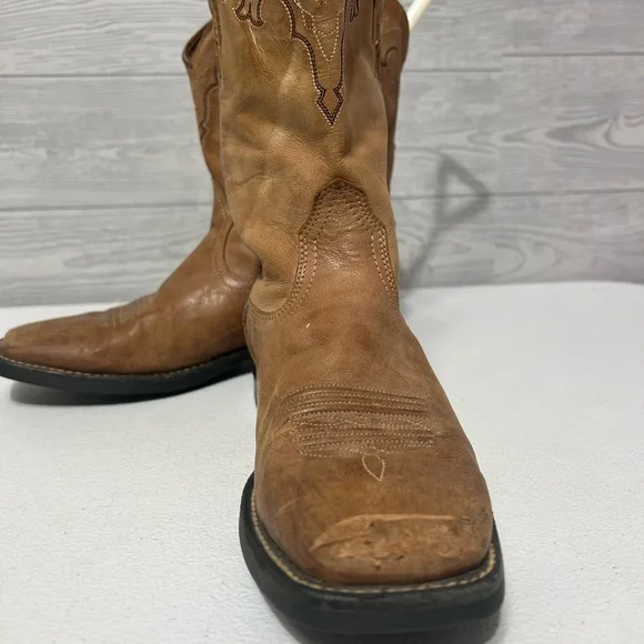 Ariat Tan Cowboy Western Boots Distressed Leather - Picture 3 of 8